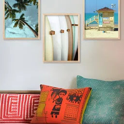 Kotart Brown & Blue 3 Pieces Wooden Modern Painting Wall Arts-picture-3