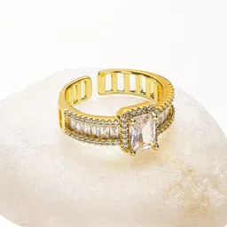 rubans voguish Rubans 18K Gold-Plated Stainless Steel Tarnish-Free Waterproof Zirconia Adjustable Ring-picture-30