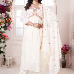 KALINI Women Ethnic Motifs Embroidered Regular Sequinned Kurta with Trousers & With Dupatta-image-50