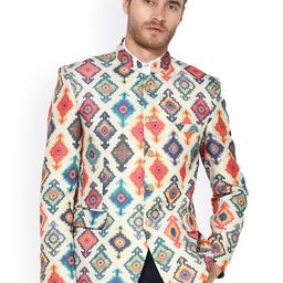 Hangup Men Multicoloured Ethnic-Motifs Design Single-Breasted Bandhgala Blazer-13