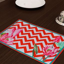 SEJ by Nisha Gupta Red & White Set of 4 Printed Table Placemats-12