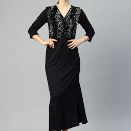 Cottinfab Black Cotton Embellished Maxi Dress-image-87