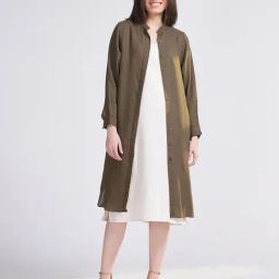 Saltpetre Olive Organic Cotton Relaxed Fit Long Shirt-image-59