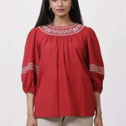 W Red Embroidered Top-image-73