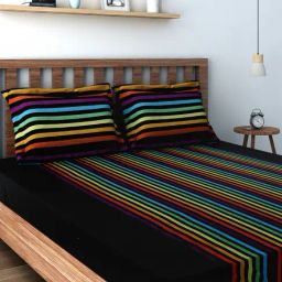 Swayam Stripes Multicolor 180 TC Cotton King Bedsheet with 2 Pillow Covers-image-95