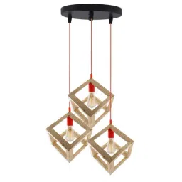 Homesake 3-Lights Round Cluster Beige Wooden Modern Nordic Cube Hanging Light  (Bulb not included)-14