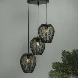 Homesake 3-Lights Round Cluster Black Metal Mesh Pendant Light - Set of 1-image-54