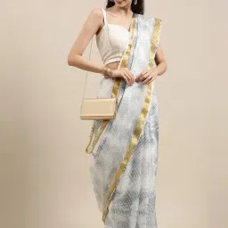 Geroo Jaipur Grey Printed Saree With Unstitched Blouse-picture-5