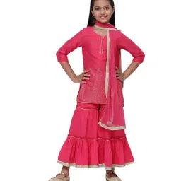 BIBA Girls Pink Printed Kurta, Sharara with Dupatta-image-2