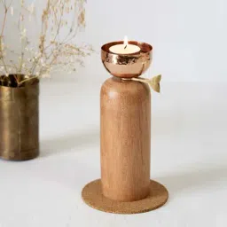 COPPRE Metallic Brown Wood Astra Tall Tealight - Set of 1-picture-5
