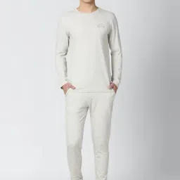 Peter England Grey Cotton Regular Fit Self Pattern T-Shirt & Joggers-picture-18