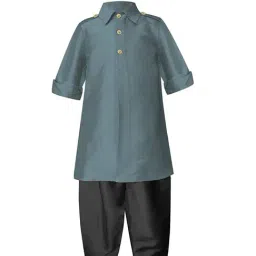 A.T.U.N. Grey & Black Solid Full Sleeves Pathani Kurta with Pyjamas-image-64