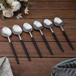 VarEesha Radiant Silver & Black Stainless Steel Spoons - Set of 6-11