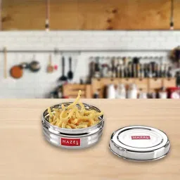HAZEL Silver Stainless Steel Round Large Container For Spices (0.9 L)-43
