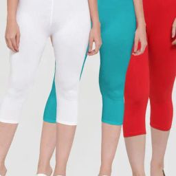 Gracit White & Blue Mid Rise Capris - Pack Of 3-image-86