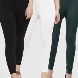Gracit Black & White Mid Rise Leggings - Pack Of 3-image-75