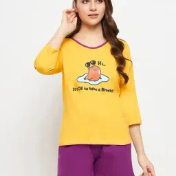 Clovia Yellow & Purple Printed Top With Shorts-picture-12