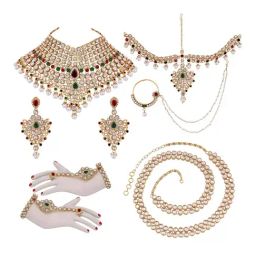 Peora Combo of Green Maroon Bridal Jewellery Set with Waist Belt for Women-4