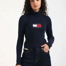 Tommy Hilfiger Dark Night Navy Melange Slim Fit Logo Printed Sweater-picture-41