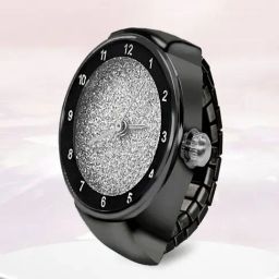 Peora Black Analog Watch Style Stretchable Casual Ring-image-25