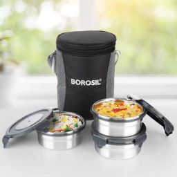 Borosil Grey Stainless Steel Lunch Box - Set of 3-image-29
