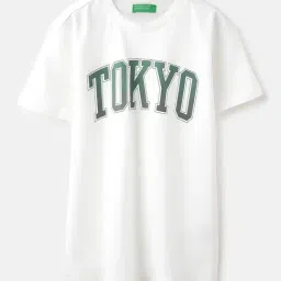 United Colors of Benetton Girls White Cotton Printed T-Shirt-picture-37