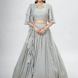 Fusionic Embellished Thread Work Semi-Stitched Lehenga & Unstitched Blouse With Dupatta-4