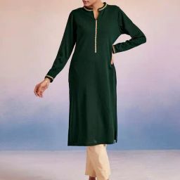 Jaipur Kurti Dark Green Embroidered Straight Woolen Kurta-picture-37