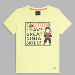 Blue Giraffe Boys Yellow Cotton Printed T-Shirt-image-63