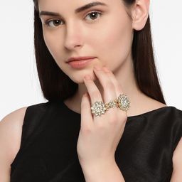 Zaveri Pearls Women Antique Gold-Toned Textured Adjustable Ring-5
