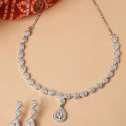 Zeneme Rhodium Plated AD Studded Jewellery Set-image-30