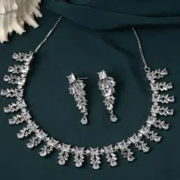 Zeneme Rhodium Plated AD Studded Jewellery Set-image-85