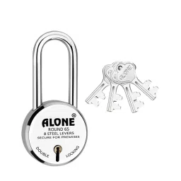 ALONE LOCKS 65 mm Round Steel Chrome 4 Keys Double Locking Padlock-6