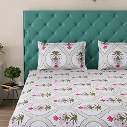 Status White & Green Floral 104 TC Value King Bedsheet with 2 Pillow Covers- 2.2mx2.4m-image-47