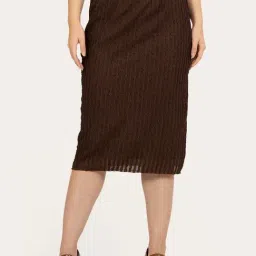 Office & You Brown Striped A-Line Skirts-image-91