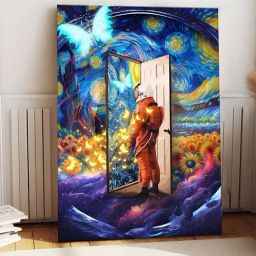 Art Street Multicolor Cotton Canvas Space Astronaut Door Way Graffiti Painting-13