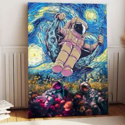 Art Street Multicolor Cotton Canvas Three Space Astronauts Graffiti Painting-image-19