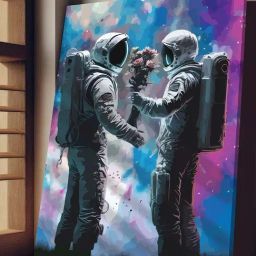 Art Street Off White & Blue Cotton Canvas Space Astronaut Couple Graffiti Painting-picture-14