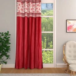 Romee Red Jaquard Floral Curtains and Sheers-10