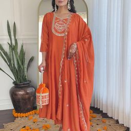S.K.C Women Ethnic Motifs Embroidered Regular Kurta with Trousers & With Dupatta-12