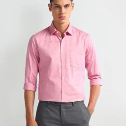 Arrow Pink Cotton Slim Fit Self Pattern Shirt-picture-43