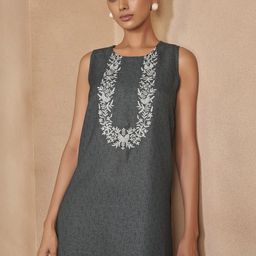 Anouk Embroidered Linen Round Neck Top With Trousers Co-Ords Set-14