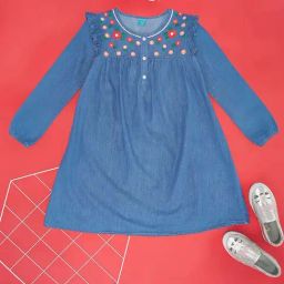YU by Pantaloons Kids Blue Cotton Embroidered Dress-image-52
