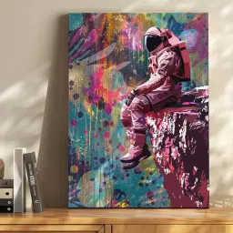 Art Street Pink Cotton Canvas Space Astronaut Sitting Graffiti Painting-image-54