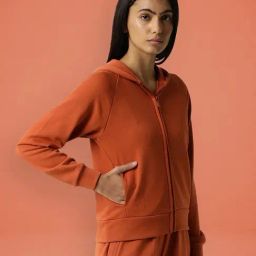 RAREISM Orange Cotton Blend Solid Long Sleeves Sweatshirt-image-12