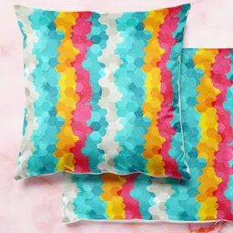 ArtzFolio Multicoloured Set of 2 Velvet Square Cushion Covers-26
