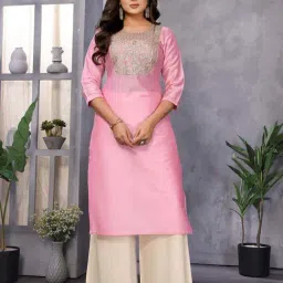 Rangita Light Pink Regular Fit Embroidered Kurtas-image-66
