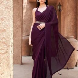 Tikhi Imli Purple Solid Saree with Unstitched Blouse-picture-35