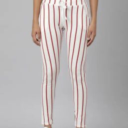 SHOWOFF Maroon & White Striped Mid Rise Trackpants-picture-11