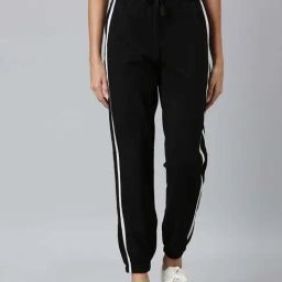 Go Colors! Black Cotton Striped Sports Joggers-image-37